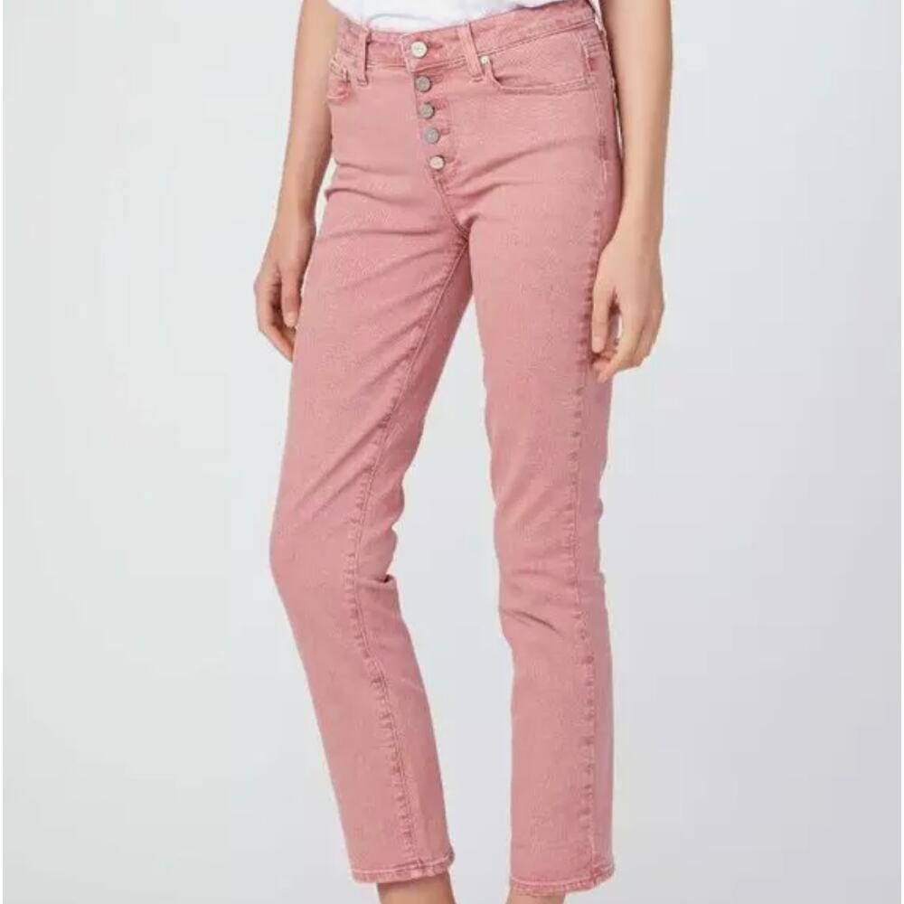 PAIGE Cindy High Rise Straight Leg Jeans Ankle Denim Pastel Soft Rose, 29